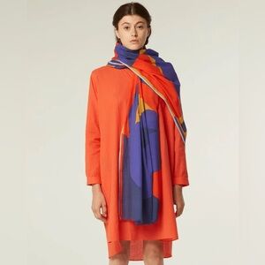 MOIS MONT Colorblock Lightweight Women's Scarf in Navy, Mustard & Red